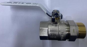 Кран шаровой TIM прямой усиленный с американкой рычаг латунь/никель 1 1/4" с/п