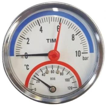 Термоманометр радиальный TIM 1/2" 6бар (0°C - 120°C) с/п