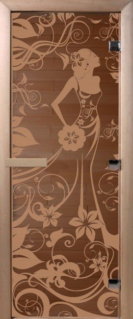 Дверь стеклянная Девушка в цветах (стекло бронза 6 мм, 2 петли, коробка хвоя) 1900*700